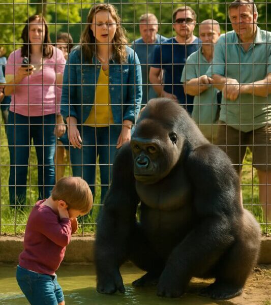 Bir çocuk goril kafesine düştü.