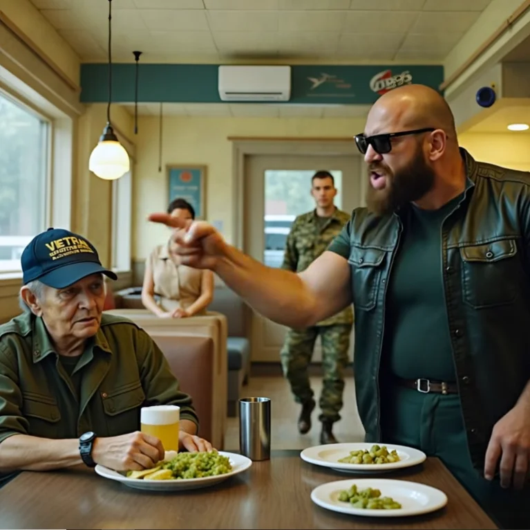 Bir motorcu, lokantada