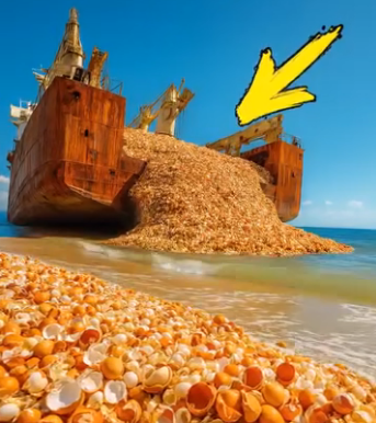 İnsanlar kıyıya büyük miktarda ezilmiş yumurta