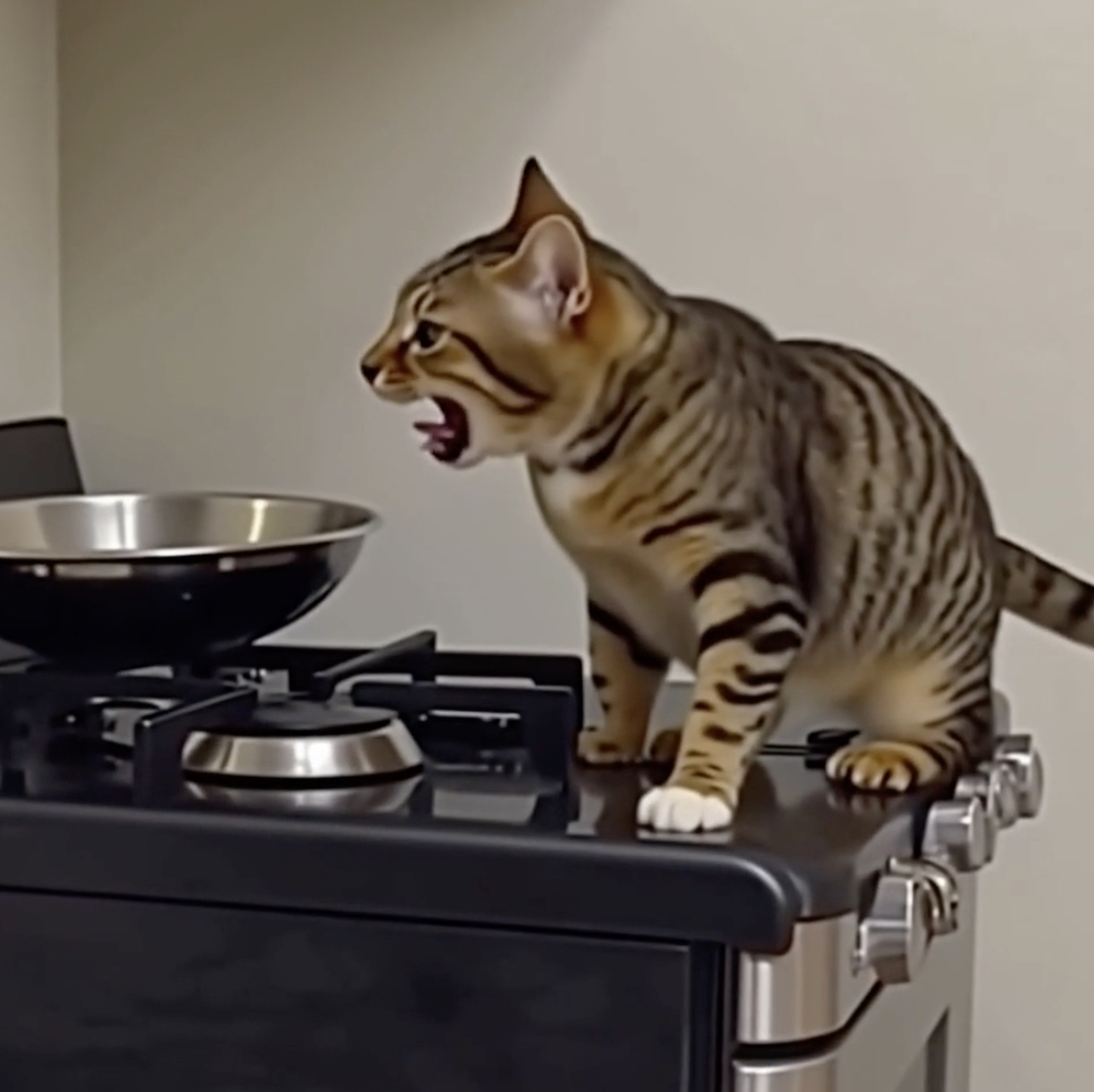 Kedi mutfakta durmadan bağırmaya devam etti