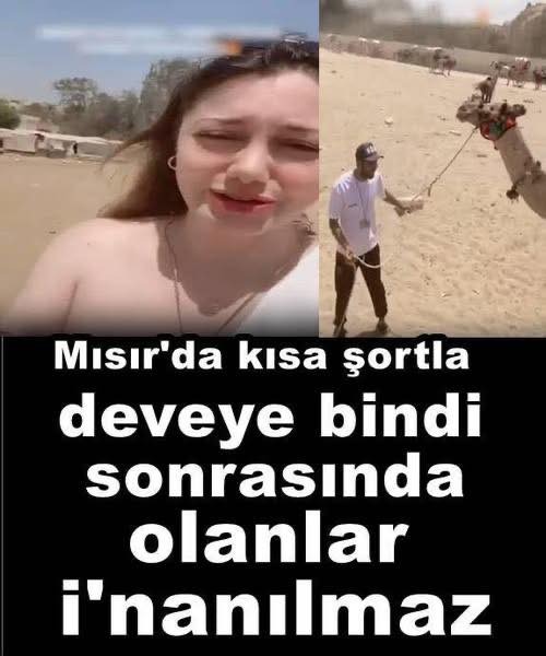 Mısır tatili sırasında kısa şortla deveye bindi