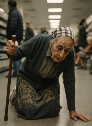 Yaşlı bir kadın bir süpermarketin ortasında düştü
