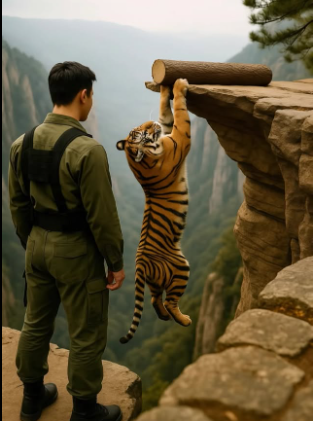 Bir uçurumdan sarkmış ve zar zor tutunmaya çalışan bir dişi kaplanı kurtardım