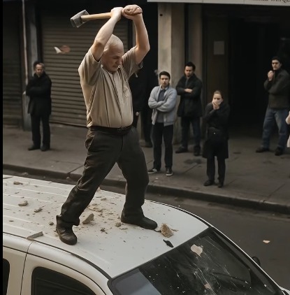 Bir adam bir arabanın üzerinde durmuş