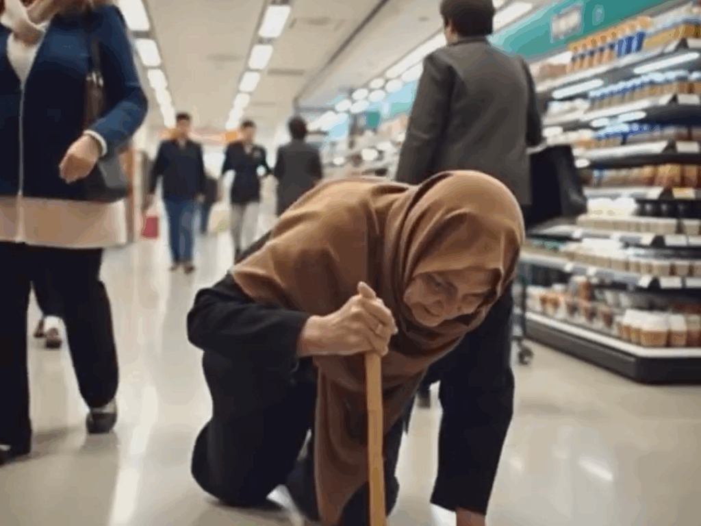 Yaşlı bir kadın süpermarketin ortasında düştü