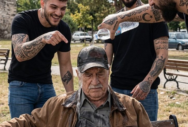 Parkta üç serseri, yaşlı bir adamla alay etti